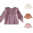 thumbnail image 1 of JAJAHO Toddler Baby Girl Clothes Cotton T Shirts Long Sleeve Ruffle Crew Neck Ribbed Fall Base Layer Tees 4M-3Y, 1 of 4