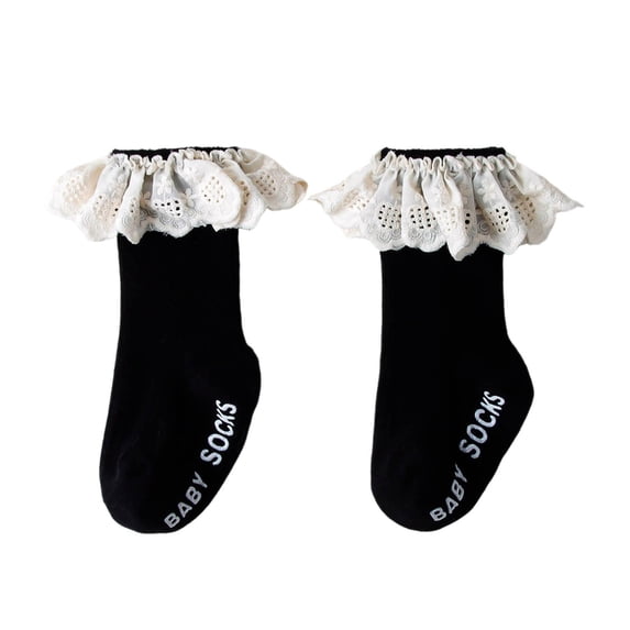 JAJAHO Toddler Baby Girls Crew Socks With Ruffle Lace Trim Non- Walking Stockings 0-2T Girl Casual Sock