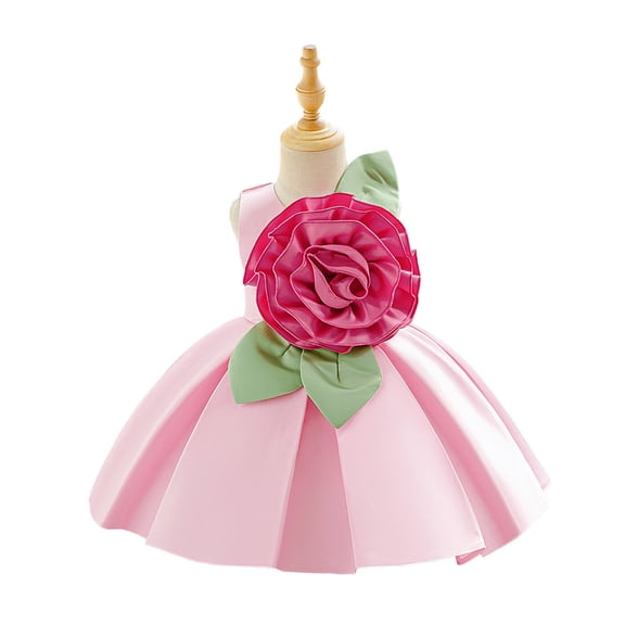 JAJAHO Toddler Baby Girls Floral Puffy Party Dress Satin Flower Girl Dress For Wedding Birthday Celebrations Evening Ball Gown 6M-3Y