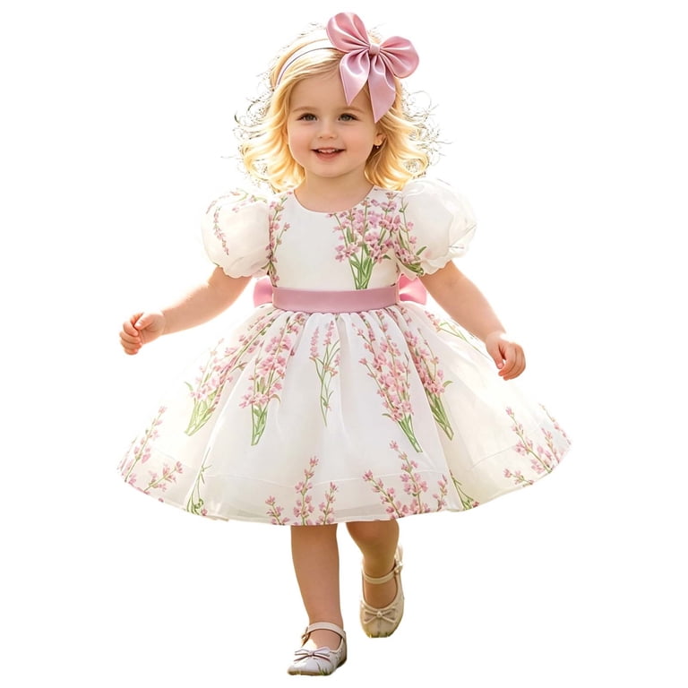 6-9 month formal dresses Jajaho Toddler Baby Girls Princess Birthday Dress Flower Girl Party Tutu Wedding Puff Short Sleeve Floral Print Tulle Gown 6m-3y __label:New