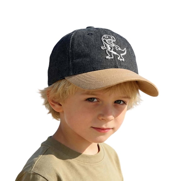 JAJAHO Toddler Baseball Caps Color Block Cartoon Dinosaur Embroidery Kids Adjustable Sun Hat For Boys Girls 2-8Y