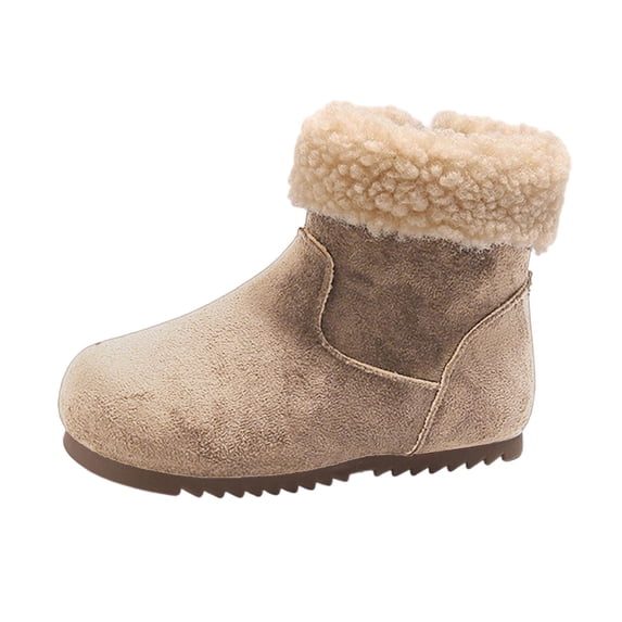 JAJAHO Toddler Boys And Girls Winter Boots Suede Upper Fuzzy Lining Insulated Ankle Boots For Kids 1-8 Years Side Zipper Versatile Shoes