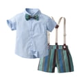 thumbnail image 1 of JAJAHO Toddler Boys Gentleman Outfits 2 Piece Sets Short Sleeve Button Up Collar Shirt Suspenders Striped Shorts Child Kids Wedding Formal Wear 6M-8Y Comfortable Outfit, 1 of 8