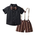 thumbnail image 1 of JAJAHO Toddler Boys Gentleman Outfits 2 Piece Sets Short Sleeve Button Up Collar Shirt Suspenders Striped Shorts Child Kids Wedding Formal Wear 6M-8Y Stylish Outfit, 1 of 8