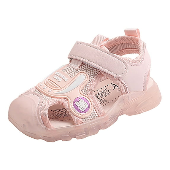 JAJAHO Toddler Boys Girls Light Up Shoes Soft Sole Kids Beach Sandals Closed Toe Hook And Loop Flats 1-8 Years Versatile Shoes
