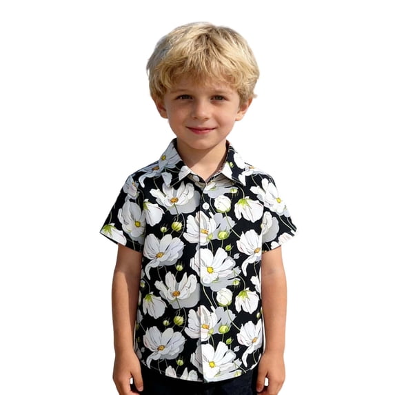 JAJAHO Toddler Boys Hawaiian Shirts Button Down Collar Shirts Short Sleeve Tropical Print Kids Summer Beach Vacation Clothes 0-8T Trendy Tops