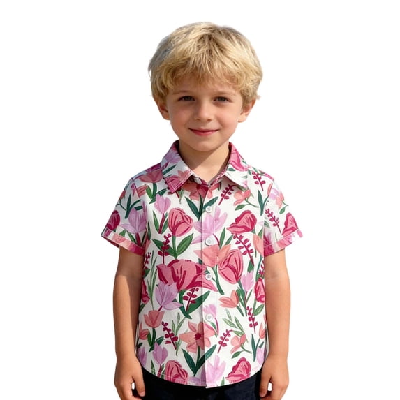 JAJAHO Toddler Boys Hawaiian Shirts Button Down Collar Shirts Short Sleeve Tropical Print Kids Summer Beach Vacation Clothes 0-8T Versatile Tops