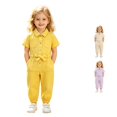 thumbnail image 1 of JAJAHO Toddler Girls Jumpsuits Short Sleeve Button Front Collared Solid Color Ankle-Tied Summer Onesies 1-5Y, 1 of 6