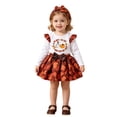 thumbnail image 1 of JAJAHO Toddler Girls Skirts Set 3 Piece Thanksgiving Outfits Leaf Print Long Sleeve Tee And Tiered Skirts With Headbands 1-5Y, 1 of 7