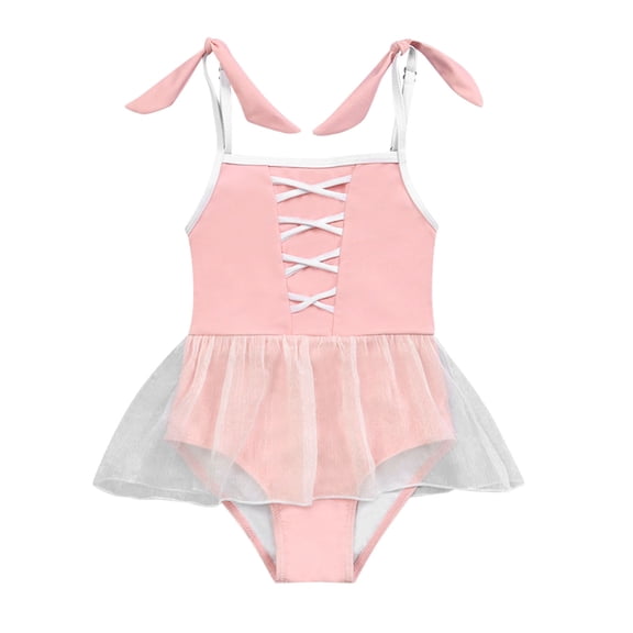 JAJAHO Toddler Girls Strap Sleeveless Swimsuit One Piece Bathing Suit Swimwear Beachwear Mesh Ruffle Soft Swimwear