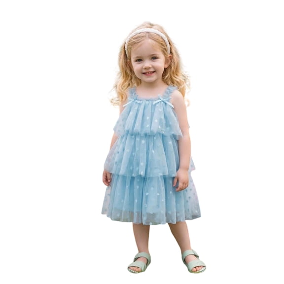 JAJAHO Toddler Girls Tutu Dresses Summer Holiday Party Spaghetti Strap Mesh Layered Tiered Midi Sundress 1-5Y Sweet Dresses