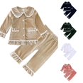 thumbnail image 1 of JAJAHO Toddler Kids Girls Pajamas Set Velvet Fuzzy Sleepwear Ruffle Lace Long Sleeve Button Down 2 Piece Pjs 3M-4Y, 1 of 3