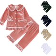 thumbnail image 1 of JAJAHO Toddler Kids Girls Pajamas Set Velvet Fuzzy Sleepwear Ruffle Lace Long Sleeve Button Down 2 Piece Pjs 3M-4Y, 1 of 9
