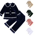 thumbnail image 1 of JAJAHO Toddler Kids Girls Pajamas Set Velvet Fuzzy Sleepwear Ruffle Lace Long Sleeve Button Down 2 Piece Pjs 3M-4Y, 1 of 3
