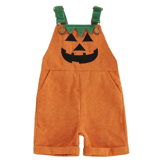 JAJAHO Toddler Kids Halloween Overalls Shorts Pumpkin Face Corduroy Adjustable Straps Bib Shorts 12M-5Y