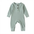 thumbnail image 1 of JAJAHO Toddler Long Sleeve Boys Girls Romper Baby Clothes Ribbed Solid Color Henley Jumpsuit Spring Fall Cozy One-Pieces, 1 of 6