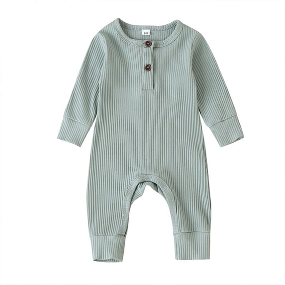 JAJAHO Toddler Long Sleeve Boys Girls Romper Baby Clothes Ribbed Solid Color Henley Jumpsuit Spring Fall Cozy One-Pieces