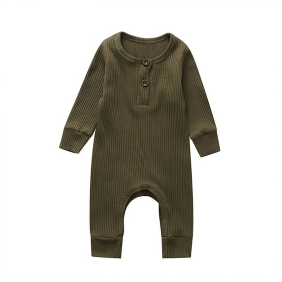 JAJAHO Toddler Long Sleeve Boys Girls Romper Baby Clothes Ribbed Solid Color Henley Jumpsuit Spring Fall Cozy One-Pieces