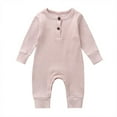 thumbnail image 1 of JAJAHO Toddler Long Sleeve Boys Girls Romper Baby Clothes Ribbed Solid Color Henley Jumpsuit Spring Fall Stylish One-Pieces, 1 of 3