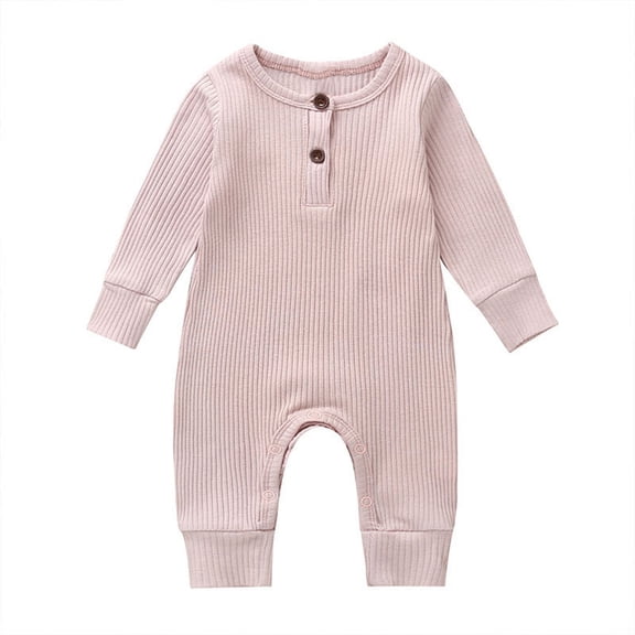 JAJAHO Toddler Long Sleeve Boys Girls Romper Baby Clothes Ribbed Solid Color Henley Jumpsuit Spring Fall Stylish One-Pieces
