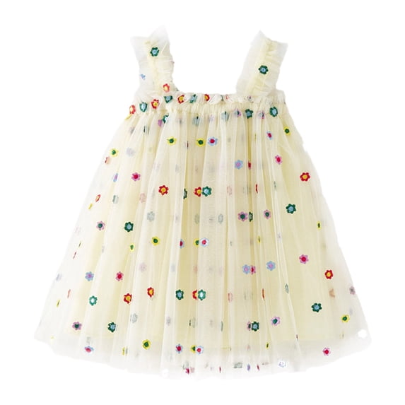 JAJAHO Tulle Tutu Dress For Toddler Girls Floral Spaghetti Strap Mesh Princess Dress For Kids 1-6 Years Stylish Dresses