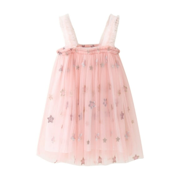 JAJAHO Tutu For Girls Dresses Kids Toddler Casual Spaghetti Strap Star Pattern Sequins Mesh Dress 1-6 Years Trendy Dresses