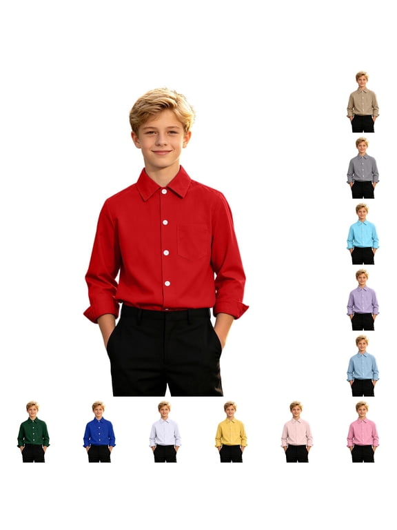 Tween Dress Shirts Boys And Girls Plain Long Sleeve Button Down Shirts, Sizes 9-16Y