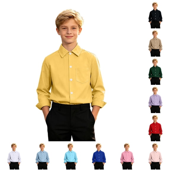 JAJAHO Tween Dress Shirts Boys And Girls Plain Long Sleeve Button Down Shirts, Sizes 9-16Y