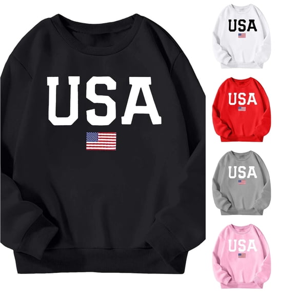 JAJAHO USA Sweatshirt Girls Casual Long Sleeve Loose Fit Crew Neck Pullover Top Kids Fall Clothes 3-14Y
