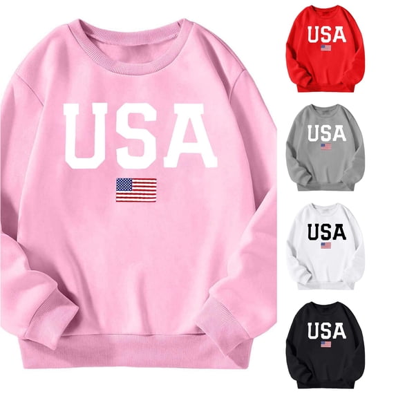 JAJAHO USA Sweatshirt Girls Casual Long Sleeve Loose Fit Crew Neck Pullover Top Kids Fall Clothes 3-14Y