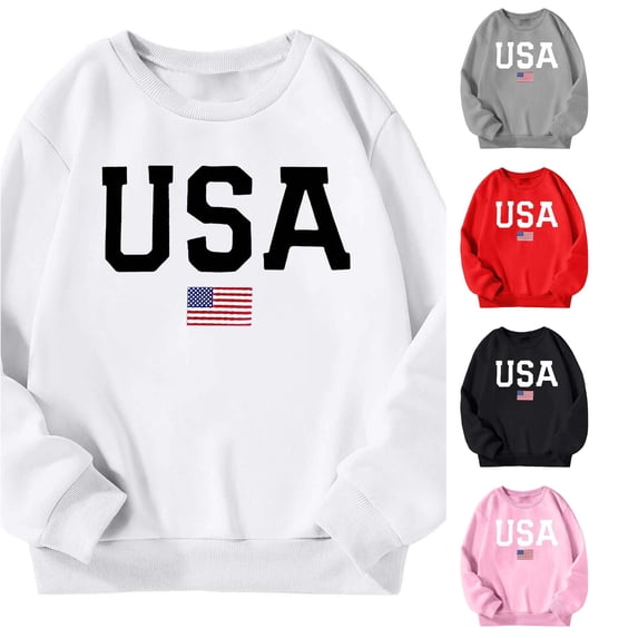 JAJAHO USA Sweatshirt Girls Casual Long Sleeve Loose Fit Crew Neck Pullover Top Kids Fall Clothes 3-14Y