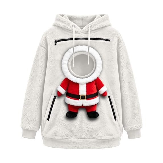 JAJAHO Unisex Christmas Santa Cat Hoodie Pet Holder Kitten Puppy Carriers Pullover Fuzzy Sweatshirt With Zipper Pouch