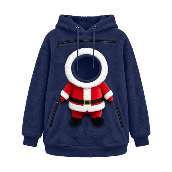 JAJAHO Unisex Christmas Santa Cat Hoodie Pet Holder Kitten Puppy Carriers Pullover Fuzzy Sweatshirt With Zipper Pouch