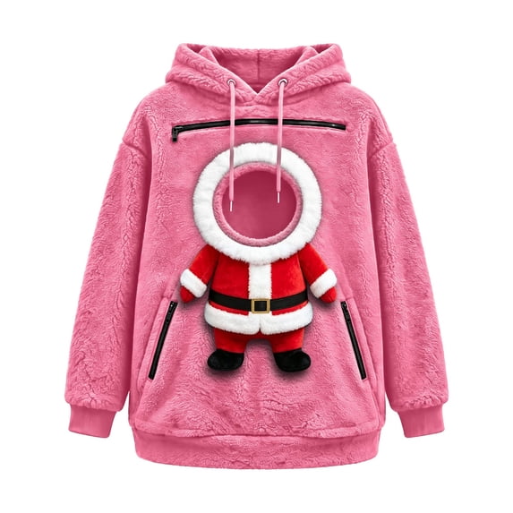 JAJAHO Unisex Christmas Santa Cat Hoodie Pet Holder Kitten Puppy Carriers Pullover Fuzzy Sweatshirt With Zipper Pouch