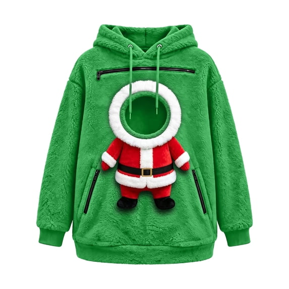 JAJAHO Unisex Christmas Santa Cat Hoodie Pet Holder Kitten Puppy Carriers Pullover Fuzzy Sweatshirt With Zipper Pouch