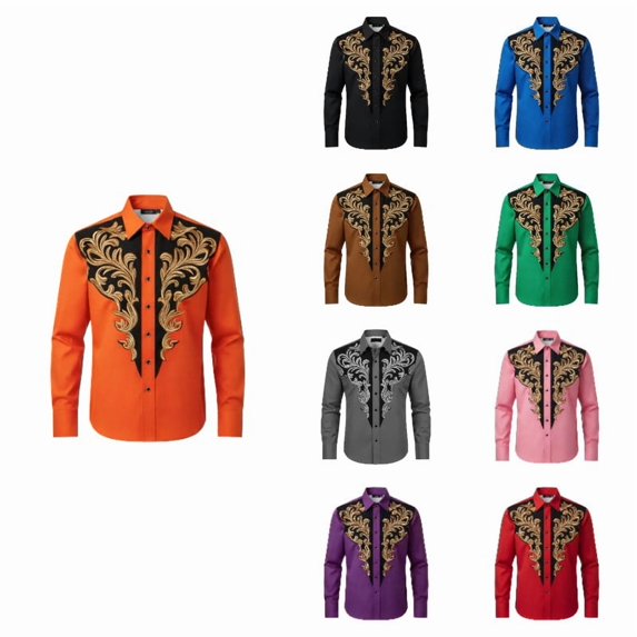 JAJAHO Western Cowboy Shirts For Boys Ethnic Style Printed Long Sleeve Button Down Collared Blouses Kids 4-13Y Trendy Tops