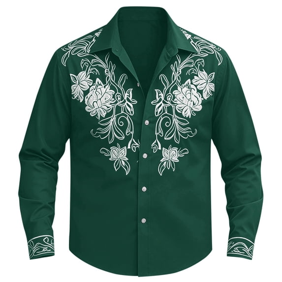 JAJAHO Western Cowboy Shirts For Boys Kids Long Sleeve Floral Retro Style Button Down Collared Shirts 4-13Y Comfy Tops