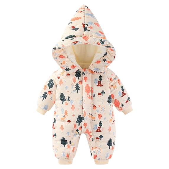 JAJAHO Winter Baby Girl Snowsuits Romper Toddler Warm Thickened Padded Hooded Jumpsuit Ankle-Tied Front Zipper Onesie Insulated Cozy One-Pieces