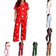 thumbnail image 1 of JAJAHO Women's Christmas Pajamas Candy Cane Print Button Down Short Sleeve 2 Piece Loungewear Sets With Pants, 1 of 7