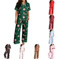 thumbnail image 1 of JAJAHO Women's Christmas Pajamas Candy Cane Print Button Down Short Sleeve 2 Piece Loungewear Sets With Pants, 1 of 7