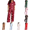 thumbnail image 1 of JAJAHO Women's Christmas Pajamas Candy Cane Print Button Down Short Sleeve 2 Piece Loungewear Sets With Pants, 1 of 7