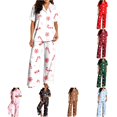 thumbnail image 1 of JAJAHO Women's Christmas Pajamas Candy Cane Print Button Down Short Sleeve 2 Piece Loungewear Sets With Pants, 1 of 7