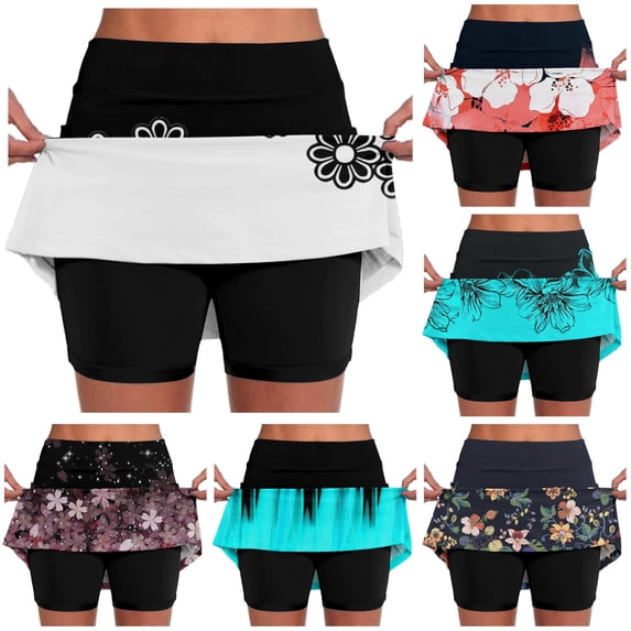 JAJAHO Women's Tennis Golf Skirts High Waisted With Pockets Inner Shorts For Athletic Floral Printed Skorts Sports Running Pickleball
