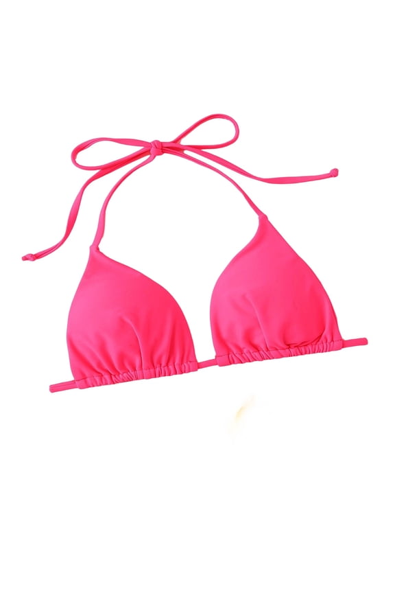 Womens Bikini Top Halter Side Tie Triangle Swimsuit Solid Color Bathing Suit Sexy Beach Tops Pool Party Versatile Beachwear