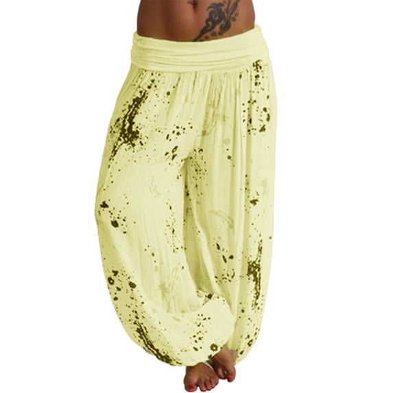 JAJAHO Womens Boho Pants Summer Floral Printed Loose Fit Breathable Yoga Pants Beach Vacation Comfy Trousers
