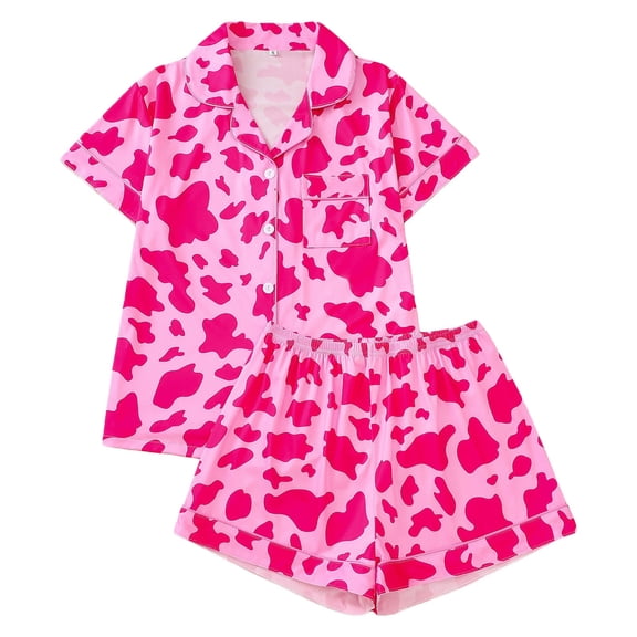 JAJAHO Womens Pajama Set Short Sleeve Leopard Sleepwear Button Down Notch Lapel Shirts And Shorts Summer Lightweight Loose 2 Piece Set Stylish Home Clothes