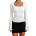 thumbnail image 1 of JAJAHO Womens Shirts Flare Long Sleeve Square Neck Tops Lace Trim Basic Girls Crop Tops Fashion Clothes 2026 Stylish Tops, 1 of 4