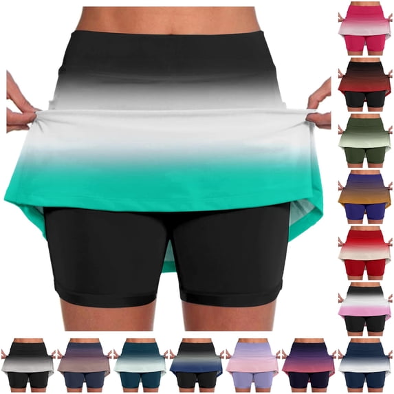 JAJAHO Womens Tennis Skirt With Shorts High Waisted Golf Skorts Gradient Mini Skirt With Pockets For Workout Athletic