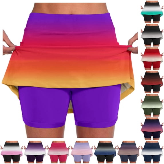 JAJAHO Womens Tennis Skirt With Shorts High Waisted Golf Skorts Gradient Mini Skirt With Pockets For Workout Athletic