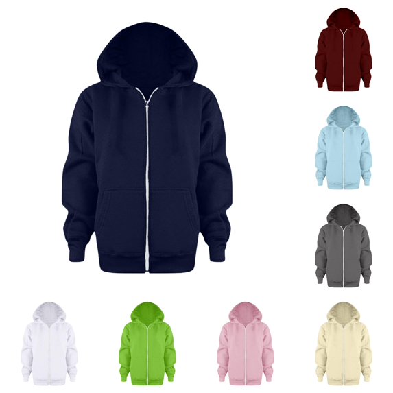 JAJAHO Zip Up Hoodies For Boys Girls Solid Color Sweatshirt Long Sleeve Loose Fit Fall Track Jackets For Kids 3-12Y